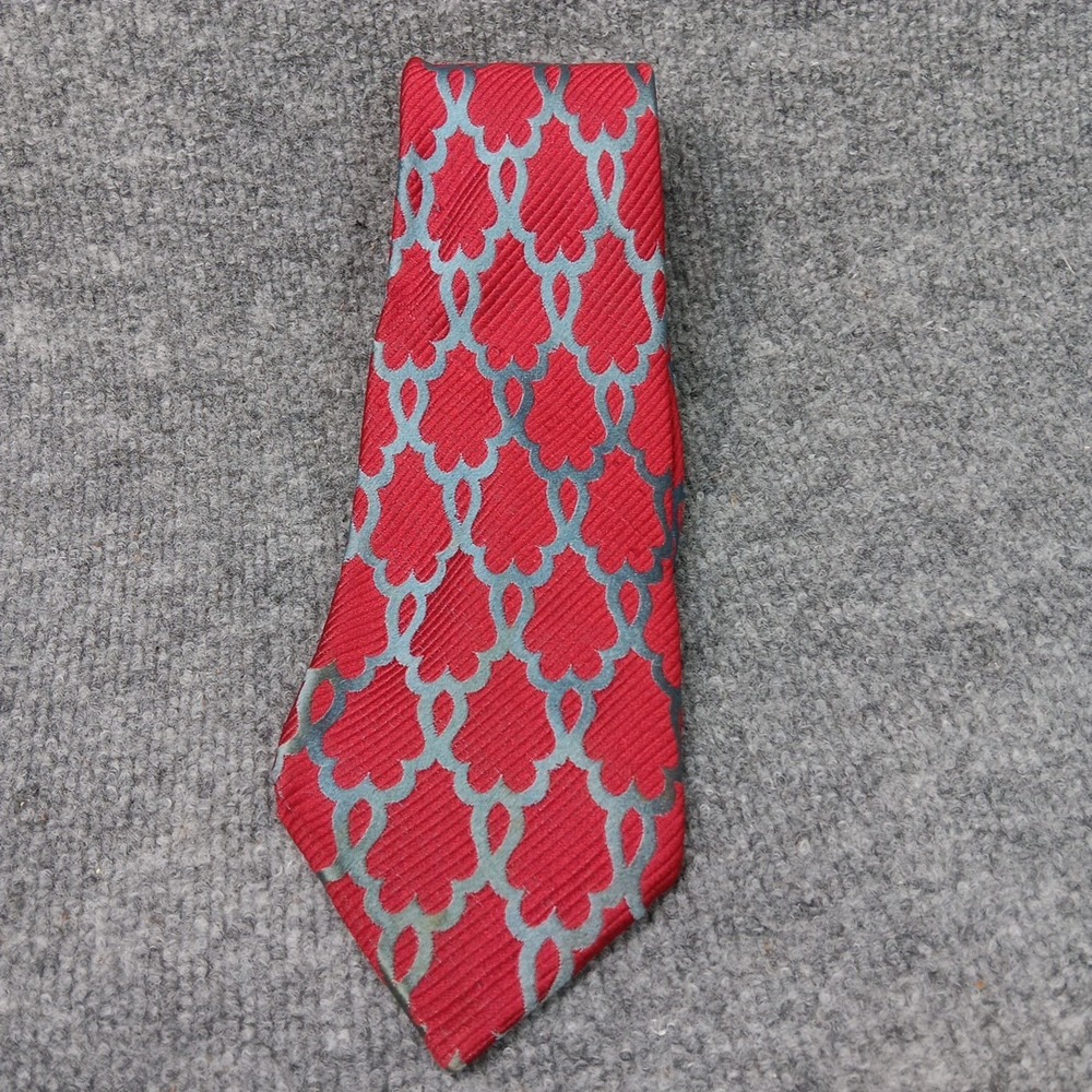 Cutter Cravat Mens 100% Silk Tie Red Blue Geometric Wide 3.75” Short 56” Italy